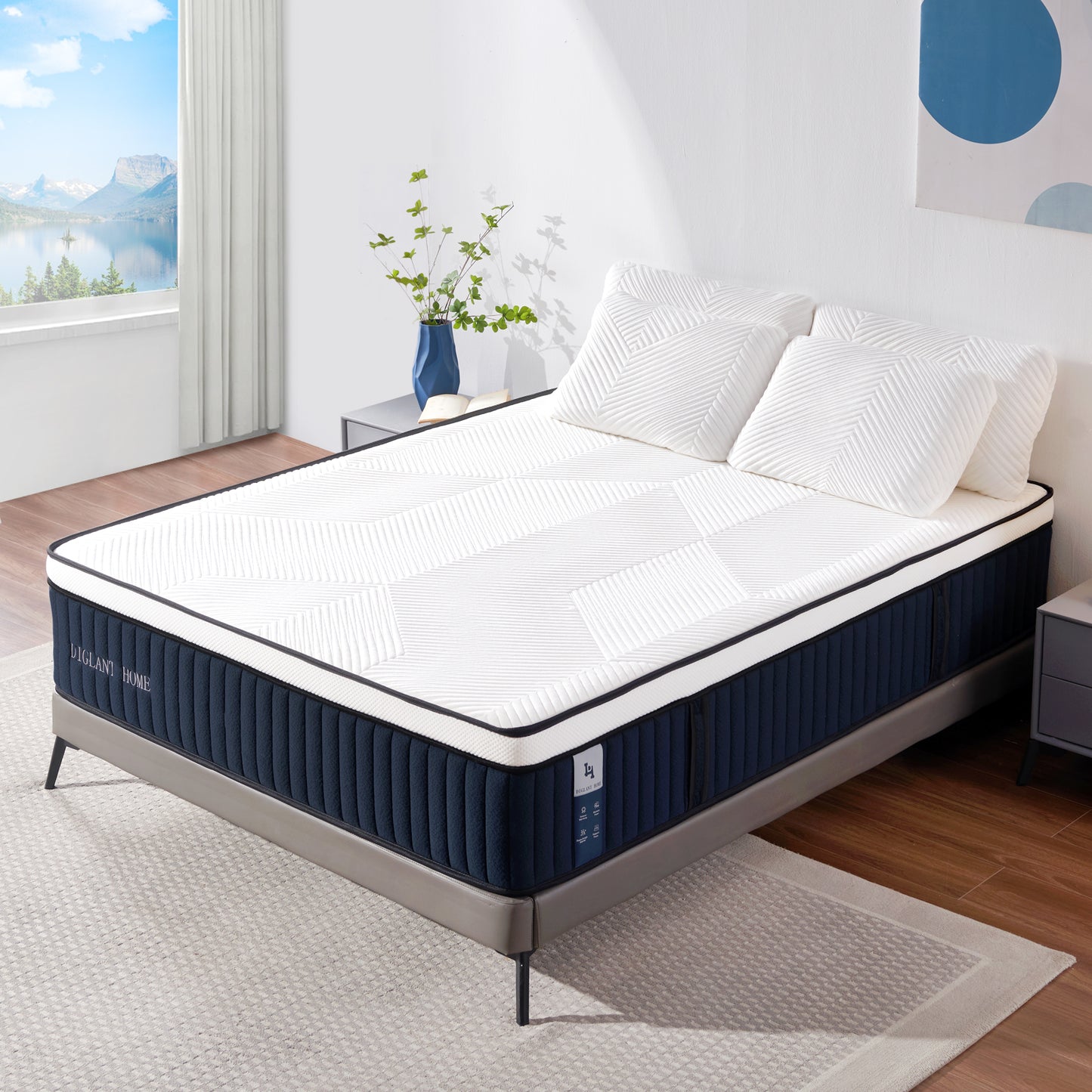 DIGLANT 14 Inch Euro Top Hybrid Memory Foam Mattress with Pocket Springs, Medium Plush Feel Mattress in a Box, Supportive & Pressure Relief, CertiPUR-US Certified