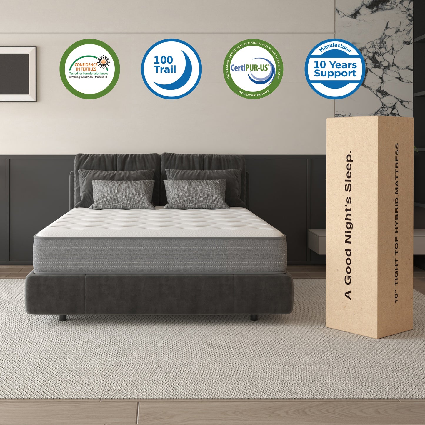 DIGLANT 10 Inch Hybrid Mattress Supportive Memory Foam with Medium Firm Feel, Individual Pocket Springs Hybrid Mattress in a Box, Durable Support & Pressure Relief, CertiPUR-US Certified
