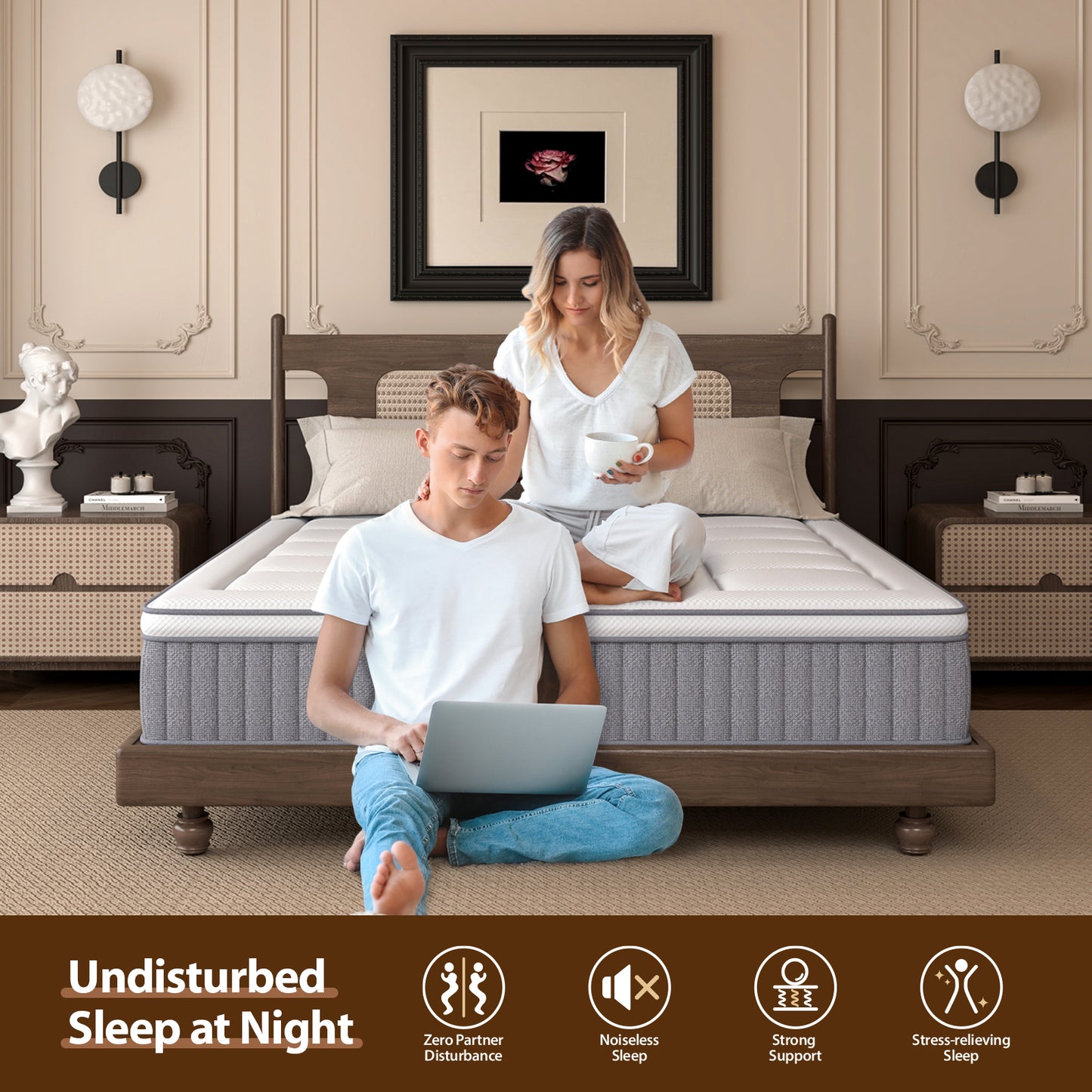 DIGLANT 12 Inch Hybrid Mattress Gel Memory Foam with Individual Pocket Springs, Medium Feel Hybrid Mattress for Back Pain Relief, Balanced Support Mattress in a Box, CertiPUR-US Certified