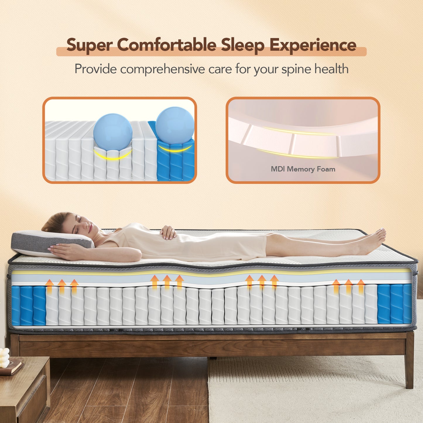 DIGLANT 14Inch Comfort MDI Memory Foam Hybrid Mattress with Individual Pocket Springs for Durable Support & Pressure Relief, Queen Size Mattress Bed in Box, CertiPUR-US Certified