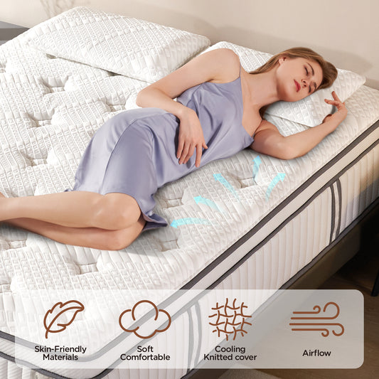 DIGLANT 14Inch Cooling Gel Memory Foam with Soft Fabric Cover, Individual Pocket Springs Mattress for Pressure Relief, Queen Mattresses in Box, Fiberglass-Free
