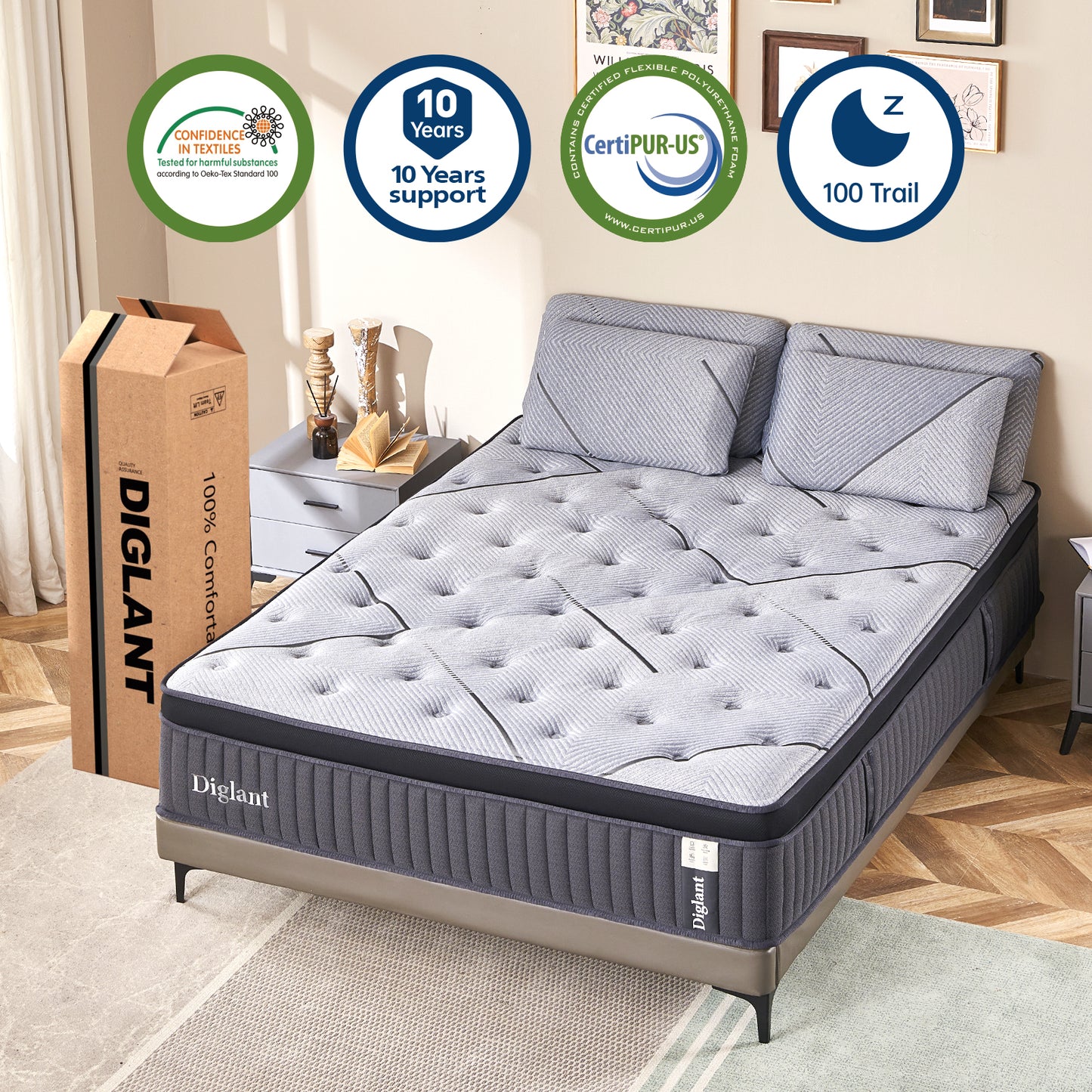 DIGLANT 14Inch Gel Memory Foam & 7-Zone Pocket Spring Twin XL Size Mattress, Medium Plush Hybrid Mattress in Box for Motion Isolation,Cool Sleep, Pressure Relief,