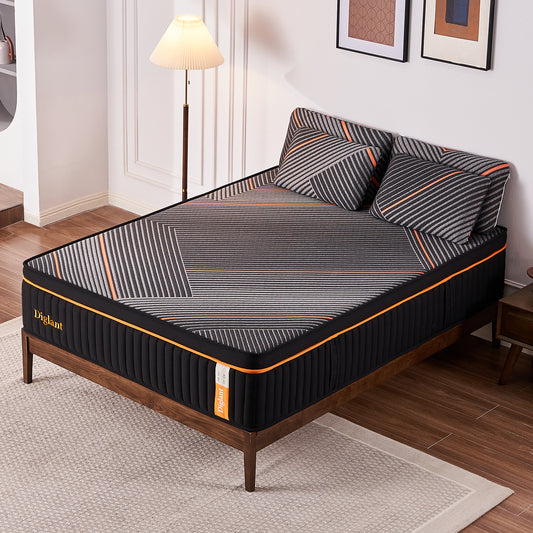 DIGLANT 14Inch Plush Memory Foam Hybrid Mattress, Cal King Size Mattress in Box with Individual Pocket Spring, Black Soft Mattress for Pressure Relief,CertiPUR-US