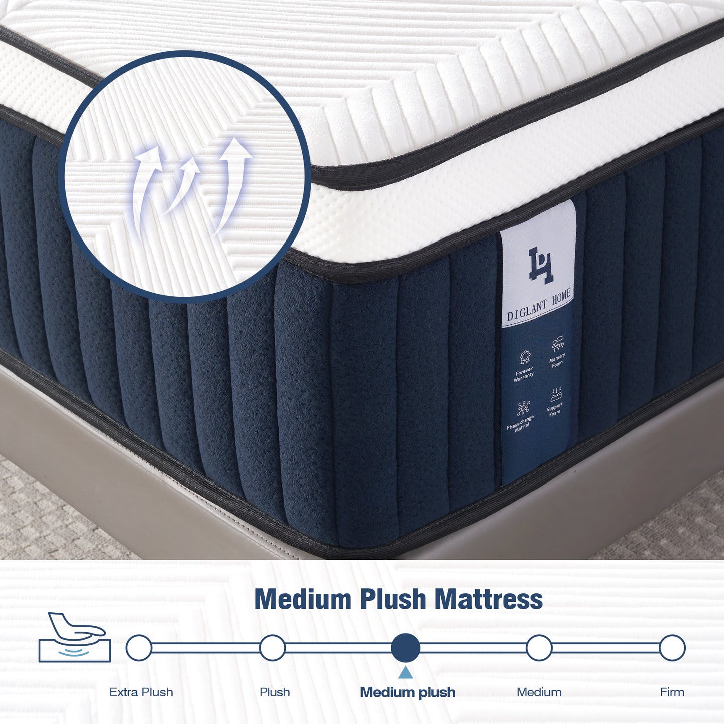 DIGLANT 14 Inch Euro Top Hybrid Memory Foam Mattress with Pocket Springs, Medium Plush Feel Mattress in a Box, Supportive & Pressure Relief, CertiPUR-US Certified