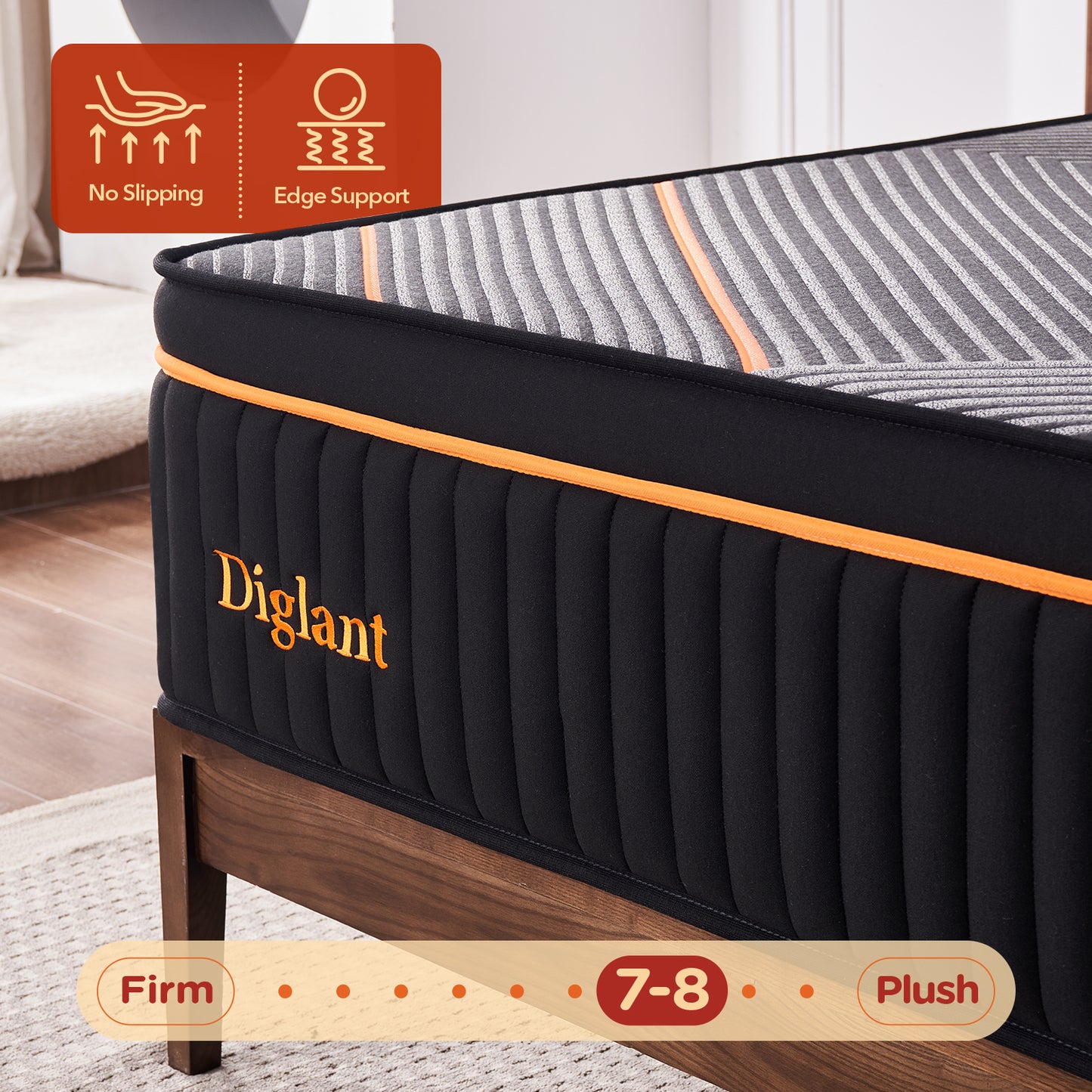 DIGLANT 14Inch Plush Memory Foam Hybrid Mattress, Cal King Size Mattress in Box with Individual Pocket Spring, Black Soft Mattress for Pressure Relief,CertiPUR-US